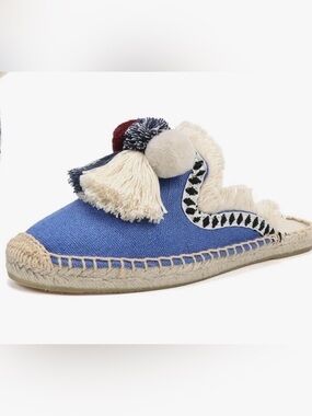 Soludos Blue Pom-Tassel Espadrille Mule